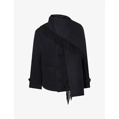 Totême Mens Fringed Scarf Wool Jacket Black