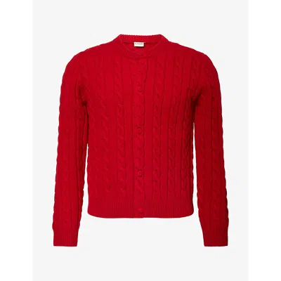 Totême Mens Red Cable-knit Wool Cardigan