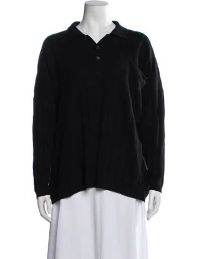 Pre-owned Totême Merino Wool Long Sleeve Polo In Black