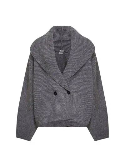 Totême Mid Grey Ribbed Wool Shawl-lapel Cardigan In Gray