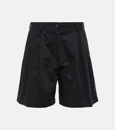 Totême Pleated Cotton Twill Shorts In Black