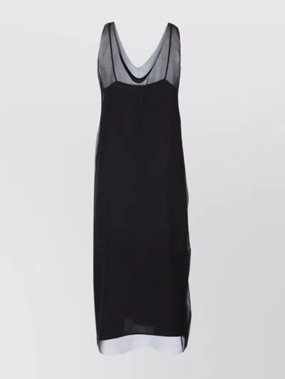 Totême Midi Dress With Sheer Overlay And V-neck In Black