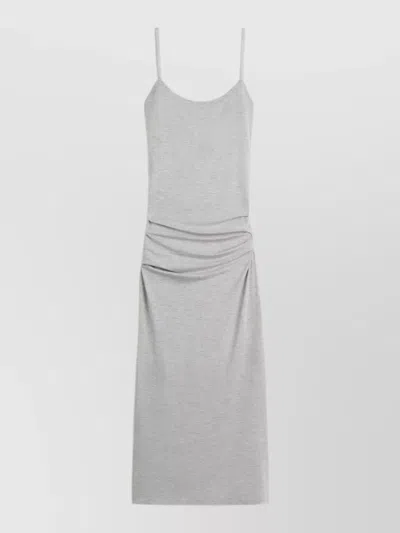 Totême Midi Slip Dress Ruched Spaghetti Straps In Gray