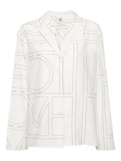 Totême Womens White Black Monogram Spread-collar Cotton-blend Shirt In Multi
