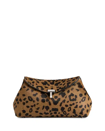 Totême Mini T Lock Calf Hair Clutch In Brown