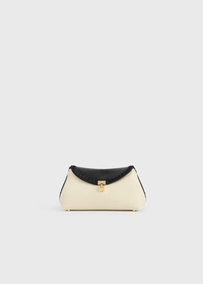 Totême Mini T-lock Embroidered Leather Clutch Black/milk