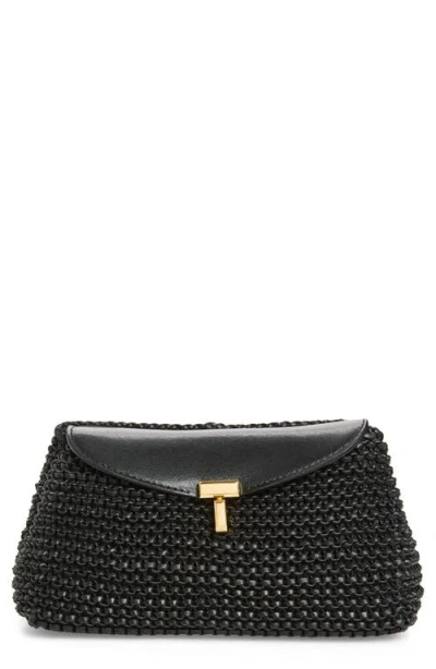 Totême Toteme Mini T-lock Knit Leather Clutch In Black
