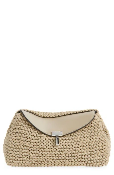 Totême Toteme Mini T-lock Knit Leather Clutch In Brown