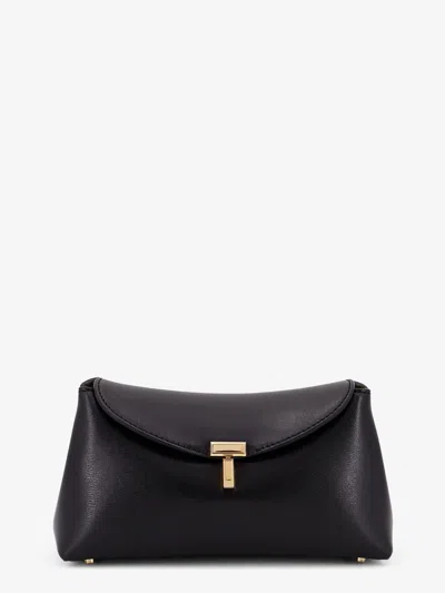 Totême Mini T-lock Leather Clutch In Black