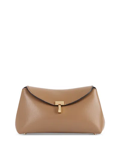 Totême Mini T Lock Leather Clutch In Black
