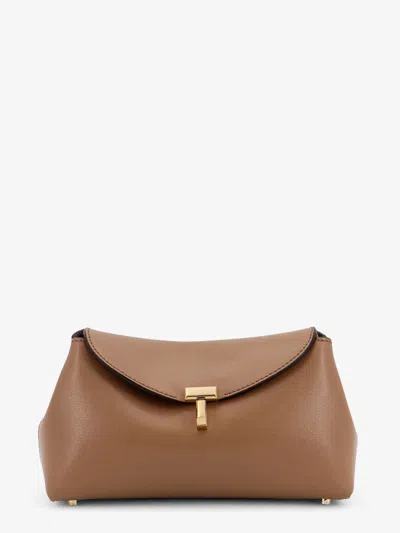 Totême Mini T-lock Leather Clutch In Sand