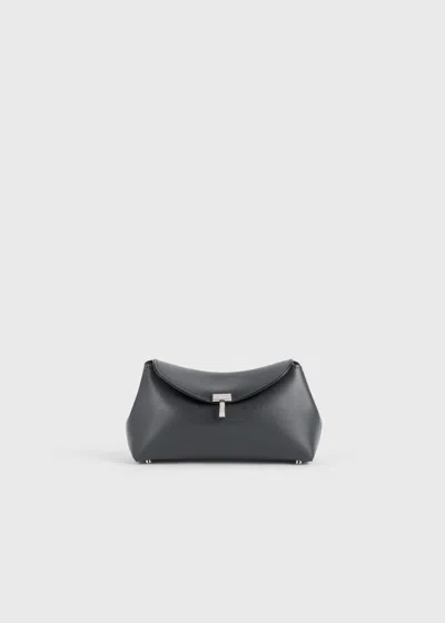 Totême Mini T-lock Leather Clutch Shark In Gray