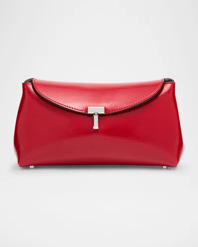 Totême Mini T-lock Naplack Leather Clutch In Red
