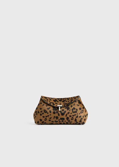 Totême Mini T-lock Pony Hair Clutch Leopard In Brown