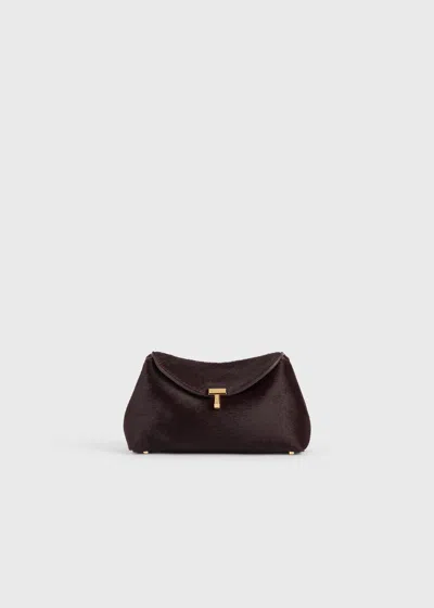 Totême Mini T-lock Pony Hair Clutch Wine In Burgundy