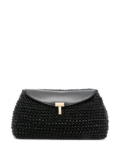 Totême Mini T-lock Woven Leather Clutch Bag In Black