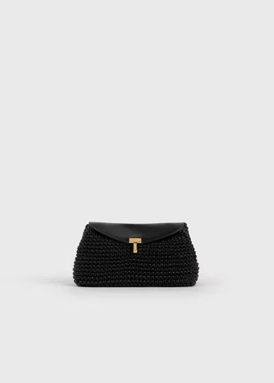 Totême Mini T-lock Woven-leather Clutch Black