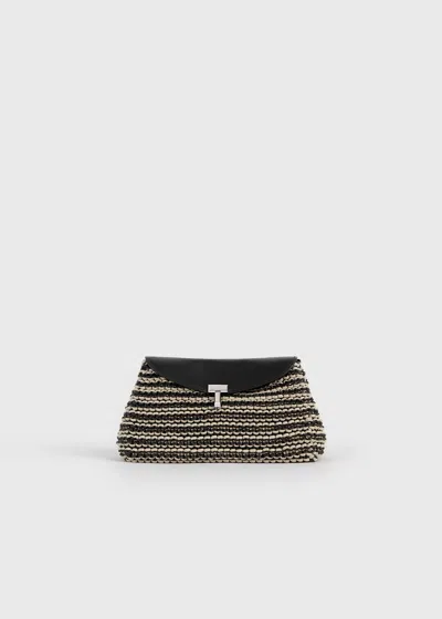 Totême Mini T-lock Woven-leather Clutch Black/sand