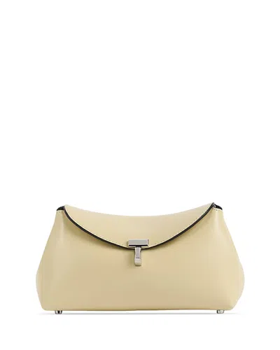 Totême Mini T-lock Leather Clutch In Neutral