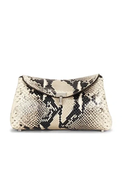 Totême Mini T-lock Python Embossed Clutch In Black & Ecru