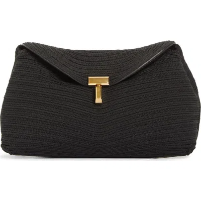 Totême Mini T-lock Leather-trimmed Woven Clutch In Black