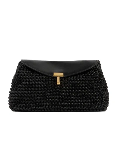 Totême Mini T-lock Woven-leather Clutch Black