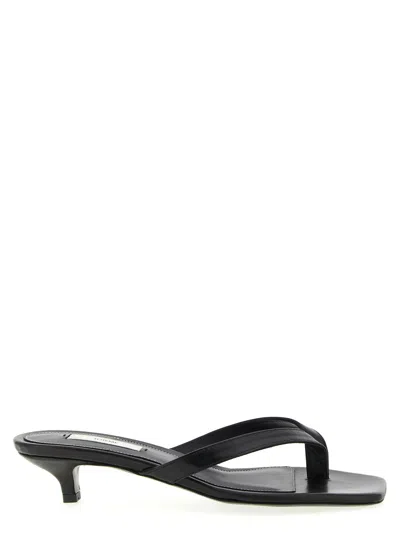 Totême Minimalist Black Leather Thong Sandals With Square Toe And Low Heel In Multi
