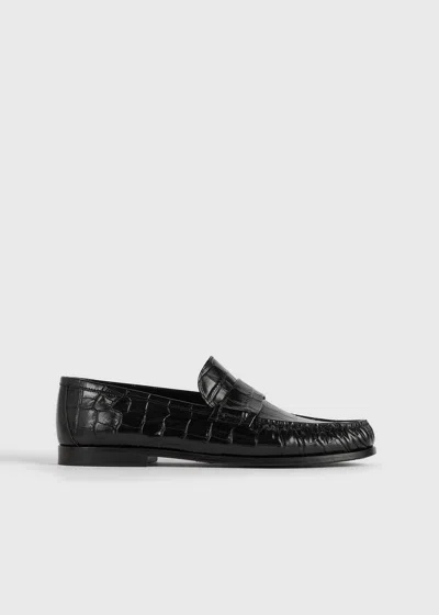 Totême Moccasin Croco-embossed Loafers Black