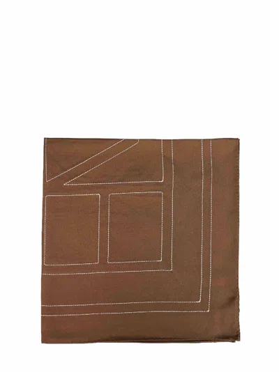 Totême Mocha Silk Embroidered Monogram Scarf In Brown