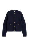 Totême Womens Navy Hammered Round-neck Stretch-wool Blend Cardigan Xs In Blue