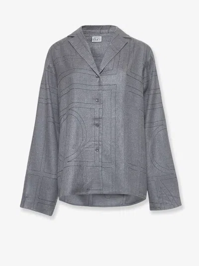 Totême Modal Shirt With All-over Logo Print In Gray