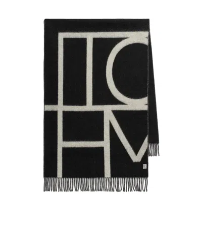 Totême Brushed Wool Scarf With A Monogram In Black