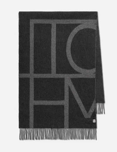 Totême Monogram Brushed Wool Scarf In Black