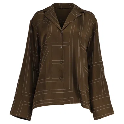 Totême Monogram Button-down Shirt In Brown Silk