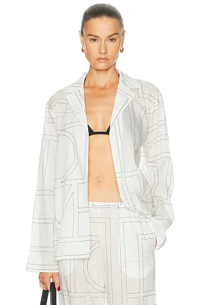 Totême Womens White Black Monogram Spread-collar Cotton-blend Shirt In Multi