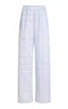 Totême Toteme Monogram Embroidered Pull-on Pants In Blue