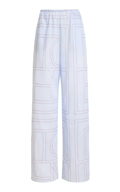 Totême Toteme Monogram Cotton-blend Pj Bottoms In Blue