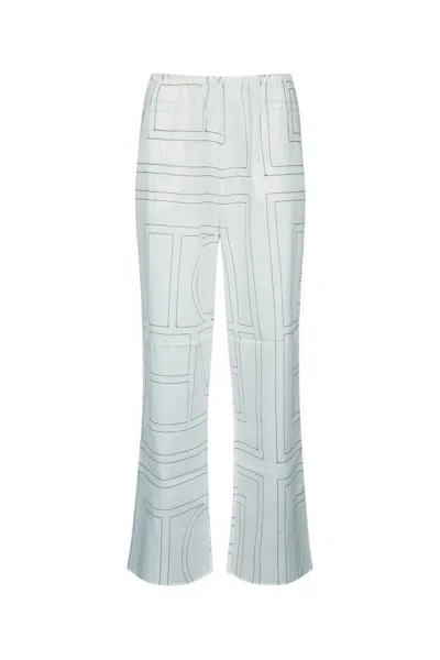 Totême Embroidered Cotton-blend Poplin Pajama Pants In Blue