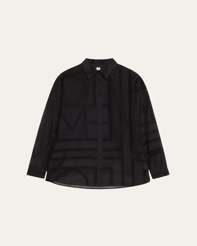 Totême Monogram Crochet Embroidered Classic Shirt In Black