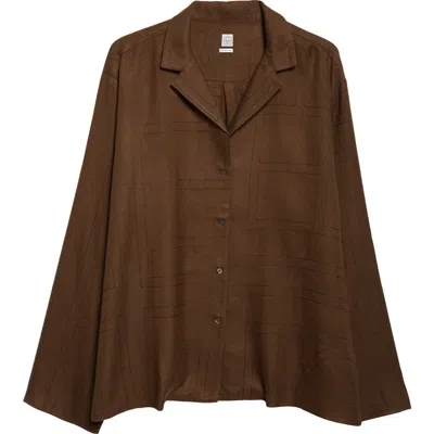 Totême Toteme Monogram Embroidered Flannel Button-up Shirt In Brown