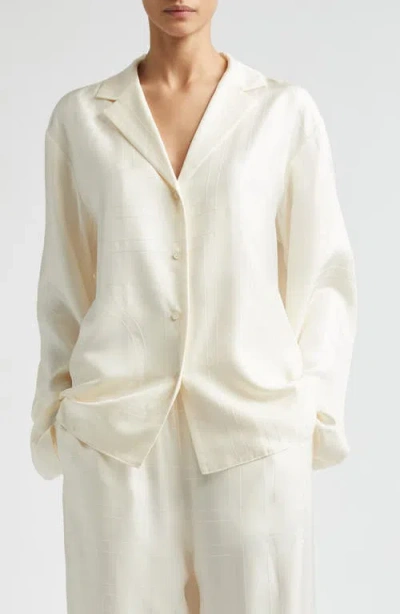 Totême Toteme Monogram Embroidered Organic Silk Pajama Top In Neutral
