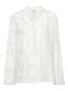 Totême White Shirt With Cuban Collar And Monogram In Silk Woman In 白色