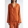Totême Womens Monogram-stitch Silk Pyjama-style Top Terracotta In Orange