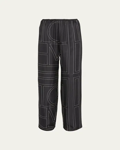 Totême Monogram-embroidered Silk Pajama Pants In Black