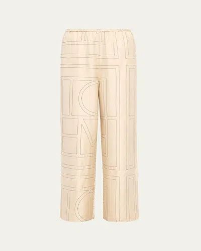 Totême Monogram-embroidered Silk Pajama Pants In Brown