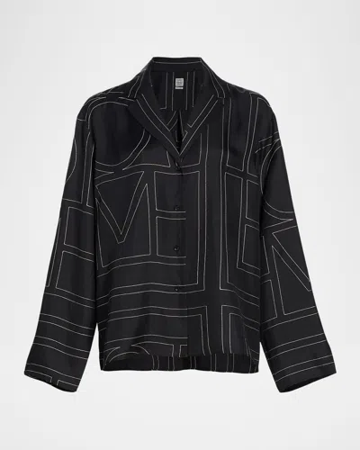 Totême Monogram-embroidered Silk Pajama Top In Black