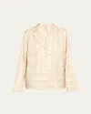 Totême White Shirt With Cuban Collar And Monogram In Silk Woman In Natural