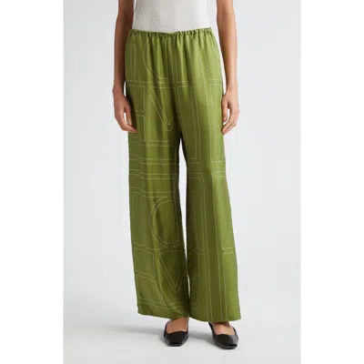 TOTÊME TOTEME MONOGRAM EMBROIDERED SILK PANTS