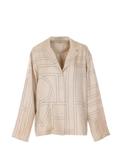 Totême Monogram Embroidered Silk Shirt In Neutral