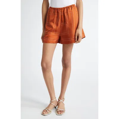 TOTÊME TOTEME MONOGRAM EMBROIDERED SILK SHORTS